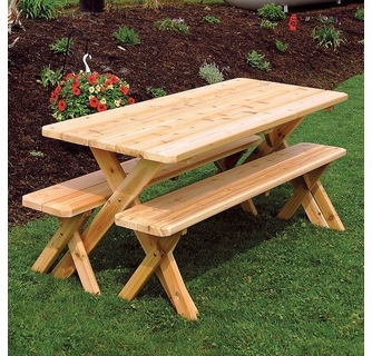 Cedar Cross-legged Table with Benches 4', 5', 6', or 8' Questions & Answers